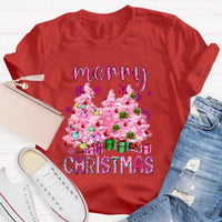 Festive Holiday Graphic T-Shirt, Pink Tree Christmas Teacher Shirt, Adorable Teacher Christmas Tee, Winter School Vacation Teacher Present