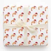 Humorous Santa Hat Seafood Gift Wrap, Christmas Shrimp Wrapping Paper, Coastal Holiday Wrapping Paper, Humorous Ocean Festive Wrapping Paper