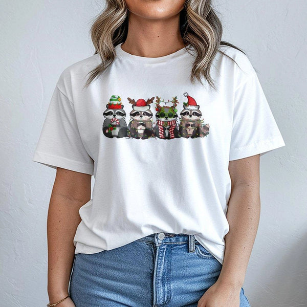 Adorable Holiday Animal Shirt, Christmas Raccoon Shirt, Festive Woodland Raccoon Graphic Shirt, Winter Wildlife Tee, Xmas Pre