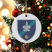 Fleur-De-Lis Shield Tree Ornament, Ukrainian Trident Ceramic Ornament, Ukraine Pride Holiday Ornament, Festive Christmas Tree Keepsake Present