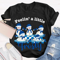 Humorous Christmas Snowman T-Shirt, Feelin a Little Frosty Snowman Shirt, Retro Holiday Graphic Tee, Adorable Winter Snowman Xmas Crew Tee