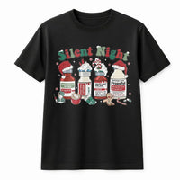 Humorous Medical Scrub T-Shirt, Silent Night Christmas T-Shirt, Nurse Holiday Graphic Tee, ICU RN Healthcare Christmas T-Shirt, Nurse Present