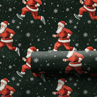 Jogging Santa Claus Gift Wrap, Running Santa Christmas Wrapping Paper, Green Snowflake Wrapping Paper, Fitness Lover Holiday Wrapping Paper