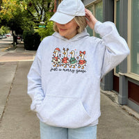Just a Merry Goose Hooded Sweatshirt, Christmas Goose Hoodie, Humorous Holiday Animal Pullover, Adorable Winter Xmas Sweater Present
