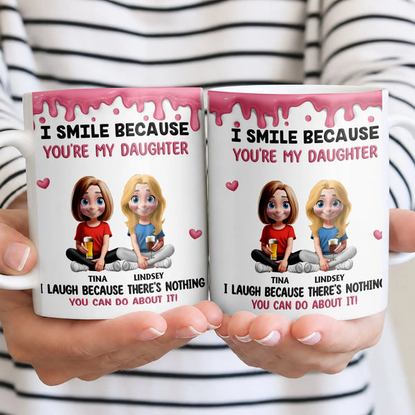 I Smile Because You're My Daughter Coffee Cup, Humorous Daughter Ceramic Mug, Adorable Cartoon Parent Mug, Birthday Christmas