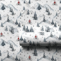 Watercolor Cycling Gift Wrap, Mountain Biking Santa Wrapping Paper, MTB Christmas Wrapping Paper, Cyclist Holiday Gift Wrap Paper