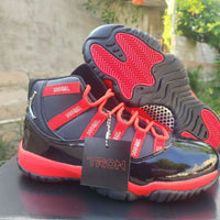 High Top Sneakers, Black Red Colorway, Lace Up Design, Casual Gift for Sneaker Fans