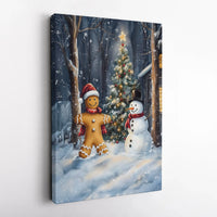 Holiday Watercolor Canvas Print, Gingerbread Man and Snowman Canvas Wall Art, Adorable Christmas Kitchen Wall Decor, Festive Winter Home Present