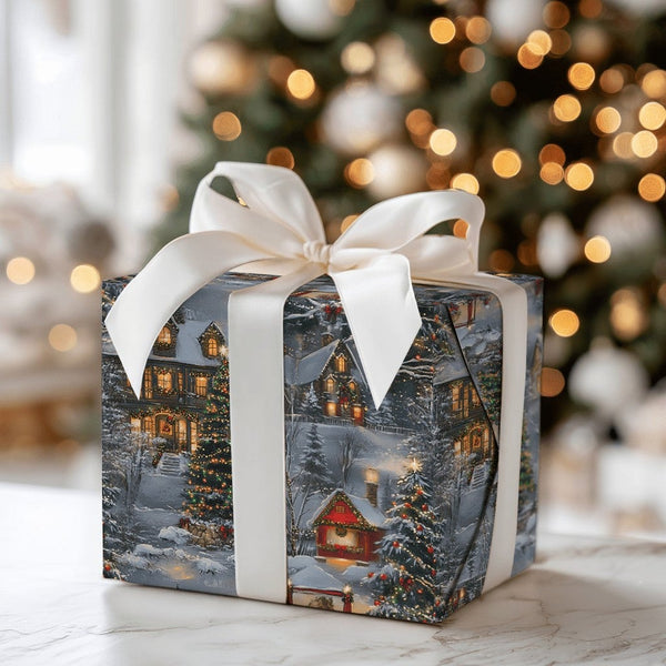 Snowy Winter Town Gift Wrap, Christmas Village Wrapping Paper, Comfy Holiday Wrapping Paper, Xmas Village Gift Wrap, Winter P