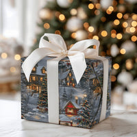 Snowy Winter Town Gift Wrap, Christmas Village Wrapping Paper, Comfy Holiday Wrapping Paper, Xmas Village Gift Wrap, Winter Present Paper