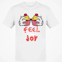 Adorable Cartoon Cupcake Graphic Tee, Feel the Joy Christmas Shirt, Holiday Sweets T-Shirt, Festive Winter Shirt, Dessert Lover Xmas Present