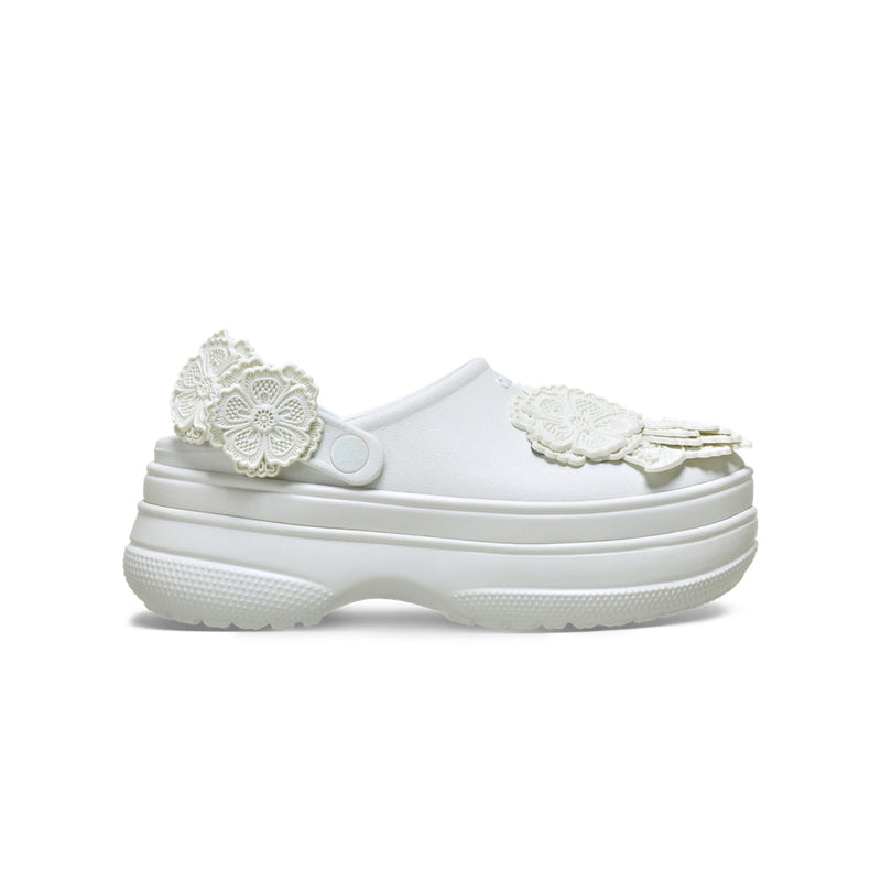 Classic Stacked Lace Floral Clogs - Moonlight