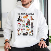 Festive Kitten Illustration Sweatshirt, 12 Cats of Christmas Hoodie, Adorable Cat Lover Holiday Pullover, Humorous Pet Owner Hooded Sweater Present