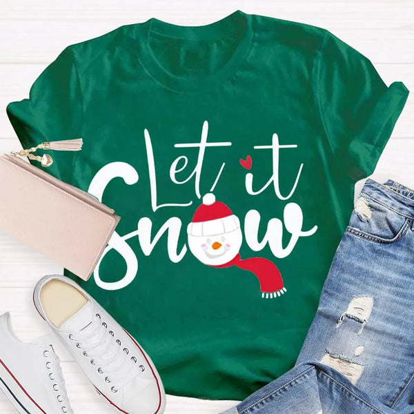 Festive Winter Holiday T-Shirt, Let It Snow Christmas Shirt, Adorable Snowflake Graphic Tee, Merry Xmas Apparel, Seasonal Pre