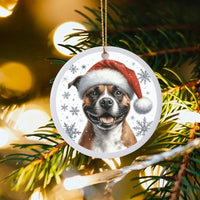 Santa Hat Staffy Ornament, Staffordshire Bull Terrier Christmas Ornament, Ceramic Dog Ornament, Holiday Pet Keepsake, Present for Dog Lovers
