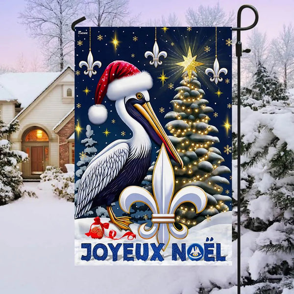 Joyeux Noel Pelican Yard Flag, Louisiana Christmas Garden Flag, Double Sided Fleur de Lis Cajun Flag, Holiday Porch Decor Gul