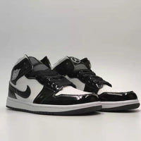 Sneakers, White Black Colorway, Patent Leather Footwear, Lace Up Design, Casual Gift for Sneaker Fans