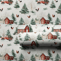 Rustic Farmhouse Christmas Gift Wrap, Vintage Red Truck Wrapping Paper, Watercolor Barn Holiday Wrapping Paper, Country Winter Present Wrap
