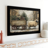 Rustic Farmhouse Christmas Canvas, Winter Sheep Canvas Wall Art, Holiday Sheep Canvas Print, Farm Animal Winter Scene Canvas Decor