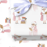 Reading Mrs Claus Gift Wrap, Book Lover Mrs Claus Wrapping Paper, Bookish Christmas Paper, Teacher Holiday Gift Wrap, Adorable Wrapping Paper