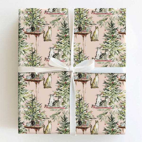 Watercolor Holiday Cat Gift Wrap, Christmas Cat Wrapping Paper, Adorable Kitten Christmas Wrapping Paper, Festive Cat Lover W