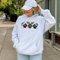 Plaid Leopard Reindeer Hoodie, Christmas Dog Paw Hoodie, Adorable Pet Lover Hooded Sweatshirt, Winter Holiday Graphic Hoodie, Dog Mom Xmas Present