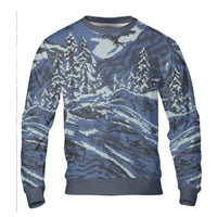 Pixel Art Mountain Ugly Sweater, Winter Landscape Ugly Sweater, Nature Forest Holiday Sweater, Comfy Cabin Christmas Ugly Sweater Pullover