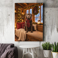 Plaid Scarf Labrador Holiday Wall Art, Christmas Chocolate Lab Canvas, Comfy Cabin Dog Christmas Print, Rustic Labrador Canvas