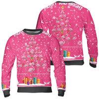 Tropical Holiday Ugly Sweater, Pink Flamingo Christmas Tree Ugly Sweater, Merry and Bright Xmas Pullover, Beach Christmas Ugly Sweater Present