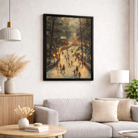 Nostalgic Winter Park Canvas Art, Vintage Christmas Skating Scene Canvas, Retro Holiday Wall Decor, Ice Skating Canvas Print, Xmas Present