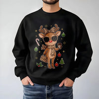 Leopard Print Reindeer Sweatshirt, Boujee Reindeer Sweatshirt, Christmas Deer Holiday Crewneck, Adorable Winter Pullover Reindeer Sweatshirt