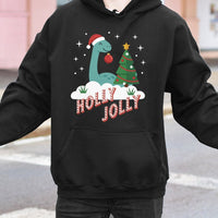 Adorable Dino Holiday Sweatshirt, Holly Jolly Dinosaur Christmas Hoodie, Festive Prehistoric Xmas Pullover, Winter Animal Hooded Sweater