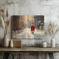 Impressionist Christmas Canvas Art, Santa Claus in Snowy Forest Canvas Print, Holiday Canvas Wall Decor, Winter Forest Painting Canvas Art