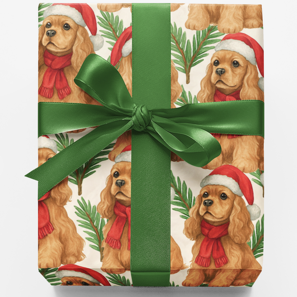 Santa Hat Dog Gift Wrap, American Cocker Spaniel Wrapping Paper, Cocker Spaniel Christmas Paper, Holiday Dog Lover Wrapping P