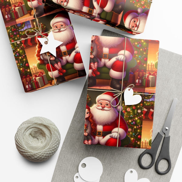 Adorable Holiday Gift Wrap, Santa Claus and Girl Wrapping Paper, Festive Vintage Christmas Wrapping Paper, Kids Xmas Gift Wra
