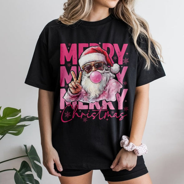 Retro Hipster Sunglasses Santa Shirt, Cool Santa Bubble Gum T-Shirt, Humorous Christmas Graphic Tee, Vintage Holiday Santa T-