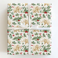 Watercolor Holly Elephant Gift Wrap, Baby Elephant Wrapping Paper, Adorable Christmas Elephant Wrapping Paper, Holiday Baby Shower Present Wrap