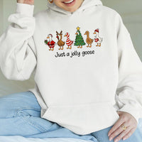 Adorable Holiday Geese Hoodie, Jolly Goose Christmas Hoodie, Humorous Xmas Animal Hooded Sweatshirt, Festive Goose Pullover Hoodie, Winter Present