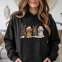 Festive Wiener Dog Holiday Hooded Sweatshirt, Dachshund Christmas Hoodie, Adorable Reindeer Doxie Pullover, Xmas Dog Mom Sweater, Holiday Present