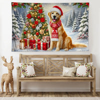 Santa Hat Dog Winter Flag, Golden Retriever Christmas House Flag, Double-Sided Holiday Yard Flag, Golden Retriever Decor, Dog Lover Present