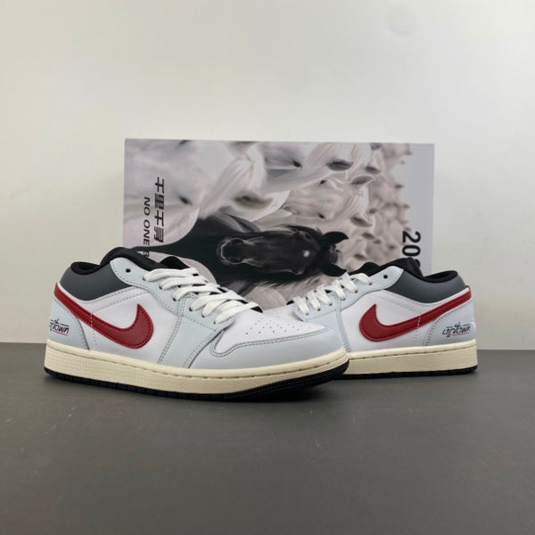 Low Top Sneakers, White Red Gray Colorway, Lace Up Design, Casual Gift for Sneaker Fans