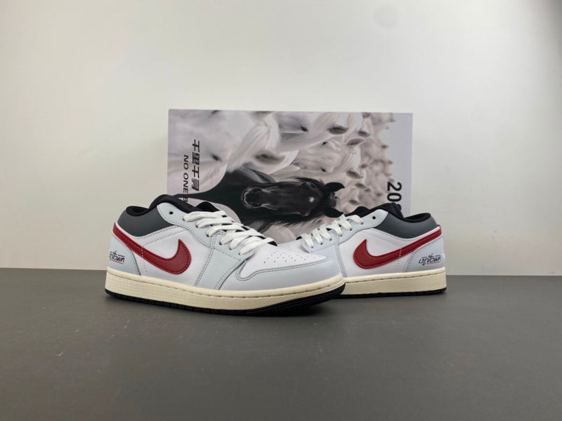 Low Top Sneakers, White Red Gray Colorway, Lace Up Design, Casual Gift for Sneaker Fans