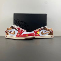 Low Top Sneakers, Red Gold Colorway, Lace Up Design, Casual Gift for Sneaker Fans