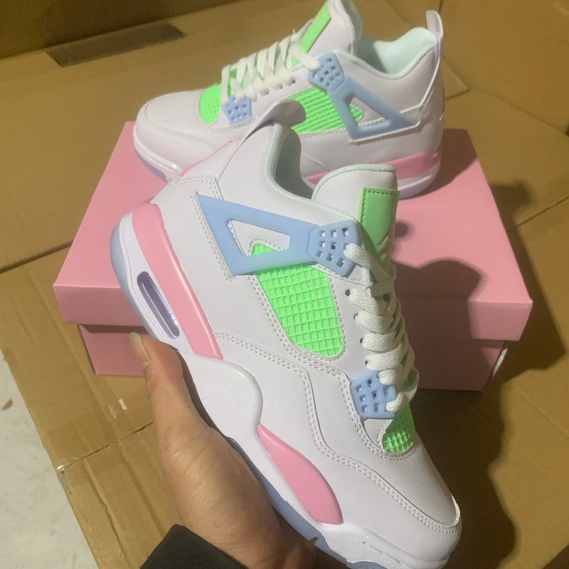 Mid Top Sneakers, White Pink Green Colorway, Valentine Design, Lace Up Design, Casual Gift for Sneaker Fans