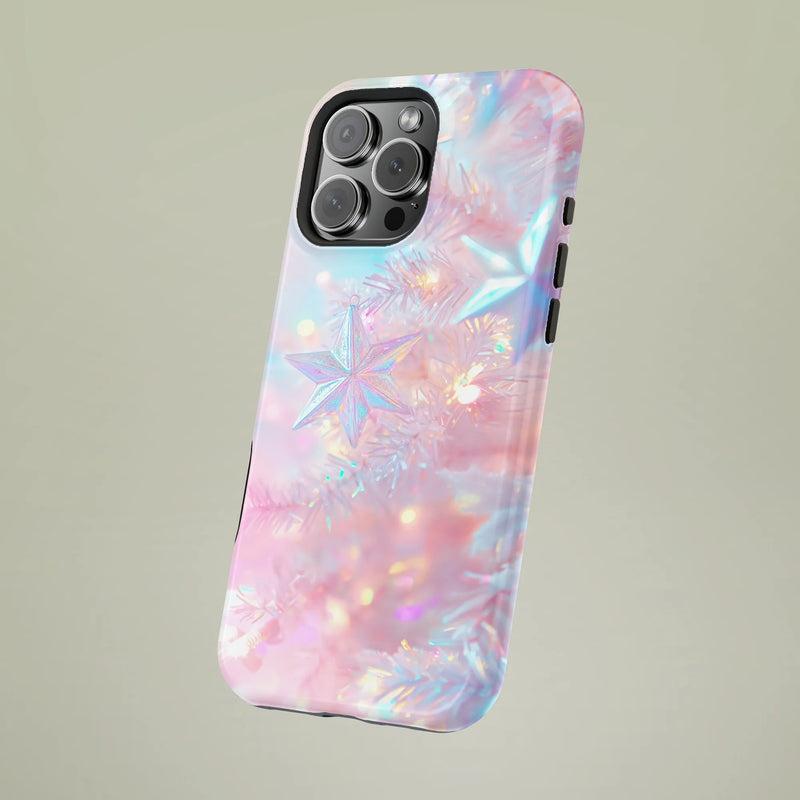 Iridescent Star Phone Case, Pastel Christmas iPhone Case, Dreamy Holiday Tough Phone Case, Adorable Winter Aesthetic iPhone Cover, Xmas Present