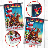 Yeehaw Christmas Yard Flag, Texas Cowboy Santa Riding Reindeer Garden Flag, Double Sided Western Holiday Flag, Texan Outdoor Decor