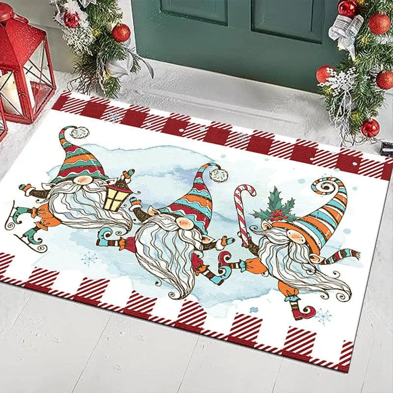 Holiday Gnome Floor Mat, Christmas Gnome Area Rug, Festive Winter Accent Rug, Non-Slip Washable Xmas Carpet, Comfy Holiday Home Decor Rug