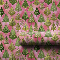 Green Trees Pink Gift Wrap, Watercolor Tree Christmas Wrapping Paper, Whimsical Holiday Tree Wrapping Paper, Festive Winter Wrapping Paper