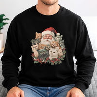 Retro Cat Lover Holiday Sweater, Santa Claus and Kittens Christmas Sweatshirt, Festive Cat Christmas Crewneck, Xmas Pullover Present for Women