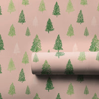 Hand Drawn Pine Tree Gift Wrap, Blush Pink Christmas Wrapping Paper, Modern Winter Trees Present Paper, Rustic Minimalist Wrapping Paper